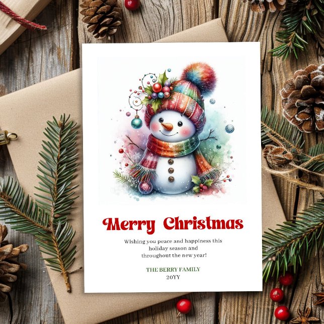 Tarjeta Festiva Joyful cartoon snowman festive watercolor Xmas  (Joyful cartoon snowman festive watercolor Xmas digital)