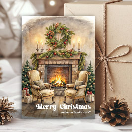 Tarjeta Festiva Joyful Christmas interior card vintage holiday tag