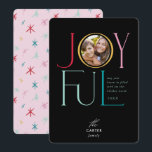 Tarjeta Festiva JOYFUL FAMILY PHOTO modern elegant icon colorful 2<br><div class="desc">by kat massard >>> WWW.SIMPLYSWEETPAPERIE.COM <<< An elegant card design featuring the quote "JOYFUL" with combined elegant script type with serif typography,  and plain colour on the backside,  giving you the opportunity to handwrite a personal message. With trendy edged square shaped photo on the front for your favourite photo!</div>