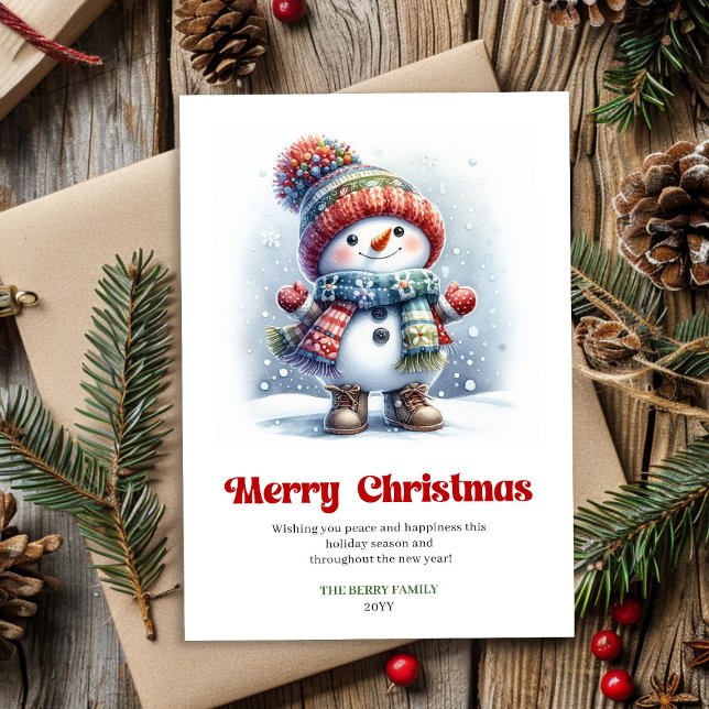 Tarjeta Festiva Joyful funny snowman minimalist holiday greeting  (Joyful funny snowman minimalist holiday greeting printable)