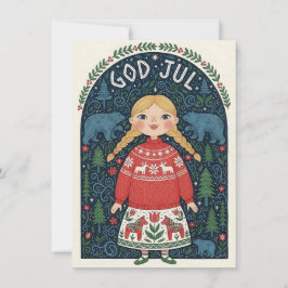 Tarjeta Festiva Joyful Girl In Red Sweater