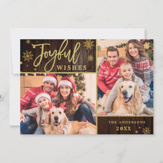 Tarjeta Festiva Joyful Gold Frame Moderno Script 2 Fotos Saludo (Anverso)