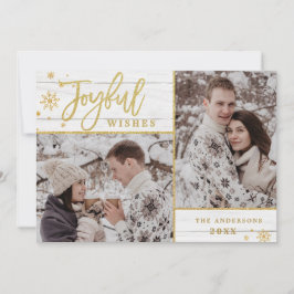 Tarjeta Festiva Joyful Gold Frame Moderno Script 2 Fotos Saludo
