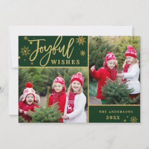 Tarjeta Festiva Joyful Gold Frame Moderno Script 2 Fotos Saludo