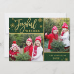 Tarjeta Festiva Joyful Gold Frame Moderno Script 2 Fotos Saludo<br><div class="desc">Joyful Gold Frame Modern Script 2 Fotos Tarjeta de vacaciones de bienvenida.</div>