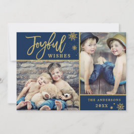 Tarjeta Festiva Joyful Gold Frame Moderno Script 2 Fotos Saludo