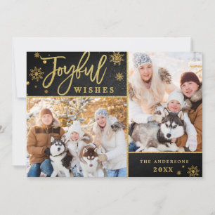 Tarjeta Festiva Joyful Gold Frame Moderno Script 2 Fotos Saludo