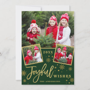 Tarjeta Festiva Joyful Gold Frame Moderno Script 3 Fotos Saludo