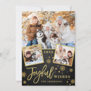 Tarjeta Festiva Joyful Gold Frame Moderno Script 3 Fotos Saludo