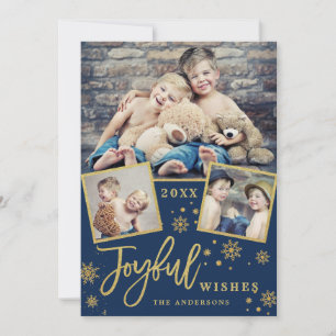 Tarjeta Festiva Joyful Gold Frame Moderno Script 3 Fotos Saludo