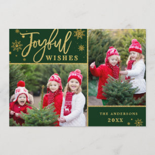 Tarjeta Festiva Joyful Gold Frame Navidades 2 Fotos Saludo