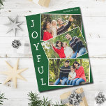 Tarjeta Festiva Joyful Green 3 Navidades de Collages de fotos fami<br><div class="desc">Tarjeta de collage de fotos de Navidades verdes modernos con 3 fotografías familiares en un divertido patrón de instantánea superpuesta con borde blanco y la palabra Joyful escrito verticalmente por un lado. Encuentra tus tres fotos favoritas para esta linda tarjeta de vacaciones familiares.</div>