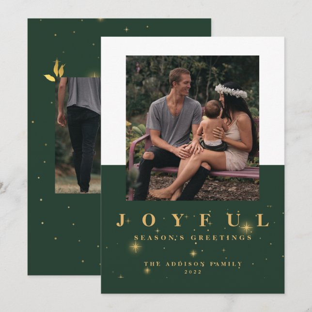 Tarjeta Festiva Joyful Green y Gold Dos Navidades de imágenes