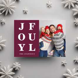 Tarjeta Festiva Joyful Modern Burgundy Photo Navidades