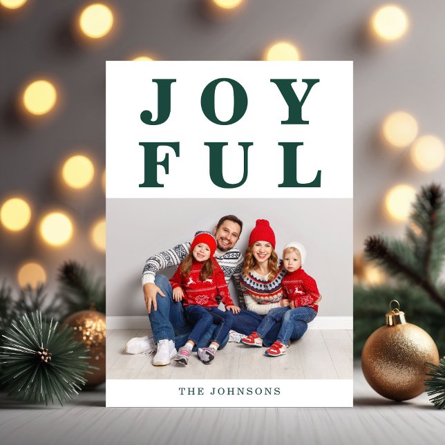 Tarjeta Festiva Joyful Modern Emerald Green Photo Navidades (Modern Joyful Green Photo Christmas Holiday Card)