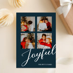 Tarjeta Festiva Joyful Modern, guión azul Minimalista 4 Foto<br><div class="desc">Joyful Modern Minimalista Blue Script 4 Tarjeta de vacaciones fotográficas. Envíe personalizable y saludos personalizados de vacaciones a amigos, colegas y familia en festividades de diseño fotográfico simple, moda, elegante y moderno, tarjetas de estilo minimalista natural! Debajo de la caligrafía se muestra el mensaje de bienvenida de su personalizado en...</div>