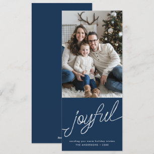 Tarjeta Festiva Joyful Modern Script Blue Photo Tall Navidades