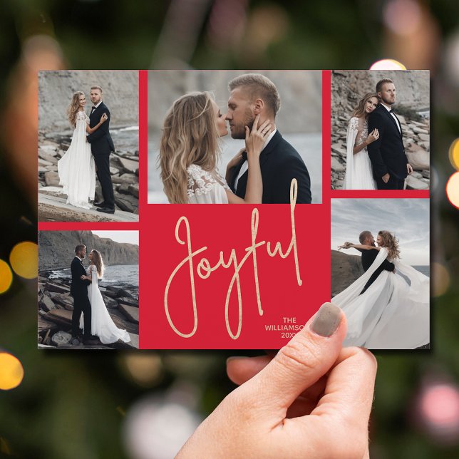 Tarjeta Festiva JOYFUL Multi Photo Christmas (Gold JOYFUL Multi Photo Christmas Holiday Cards - INSTANT DOWNLOAD and/or PRINTED or both!)