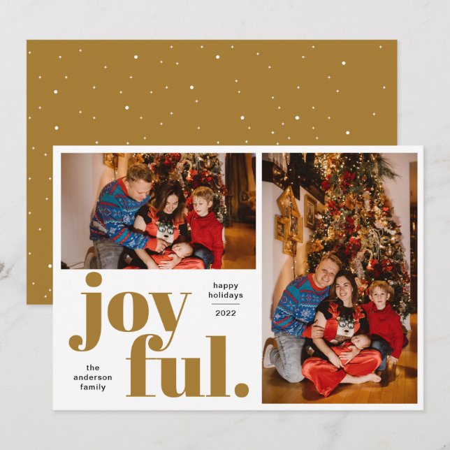 Tarjeta Festiva Joyful Multi Photo Gold Holiday Card (Anverso / Reverso)