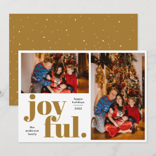 Tarjeta Festiva Joyful Multi Photo Gold Holiday Card