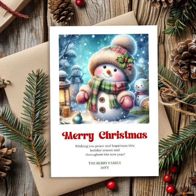Tarjeta Festiva Joyful printable Christmas snowman watercolor (Joyful printable Christmas snowman watercolor)
