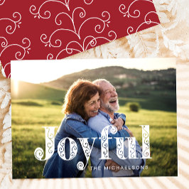 Tarjeta Festiva Joyful Red Swirls Photo Navidades