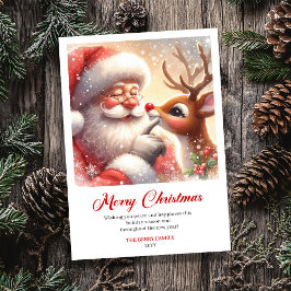Tarjeta Festiva Joyful Santa And Rudolph Merry Christmas Greeting 