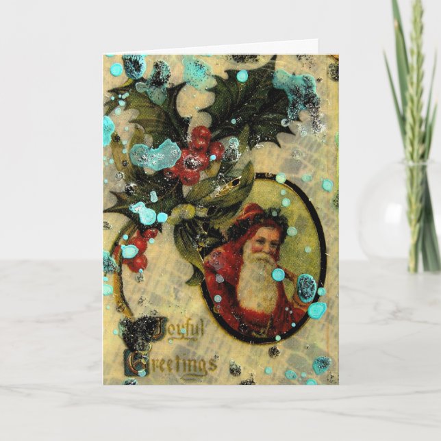 Tarjeta Festiva Joyful Santa Collage (Anverso)