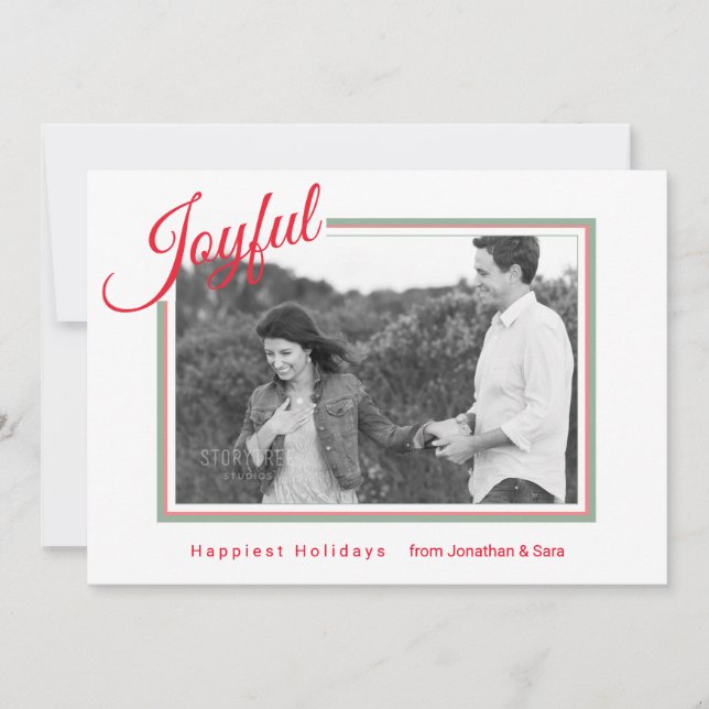 Tarjeta Festiva Joyful Script Modern Minimal Photo Navidades (Anverso)