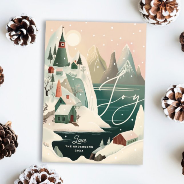 Tarjeta Festiva Joyful Snowy Village | Montañas navidades de Invie (Subido por el creador)