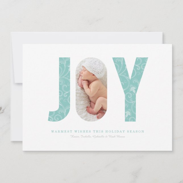 Tarjeta Festiva Joyful Swirls | Azul claro (Anverso)