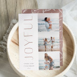 Tarjeta Festiva Joyful Trio | Collage de fotos moderno 3<br><div class="desc">Moda y elegante diseño de tarjetas de vacaciones con tres fotos alineadas a la derecha en un diseño vertical. "Alegre" aparece junto a tu foto en sobrio y moderno tipo. Personalice con su nombre de familia y el saludo de vacaciones personalizado debajo para el toque final perfecto a estas elegantes...</div>