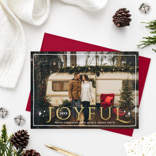 Tarjeta Festiva Joyful Twinkle Lights and Stars Relieve metalizado