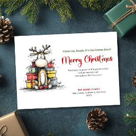 Tarjeta Festiva Joyful Whimsical Reindeer Holiday Greeting Card