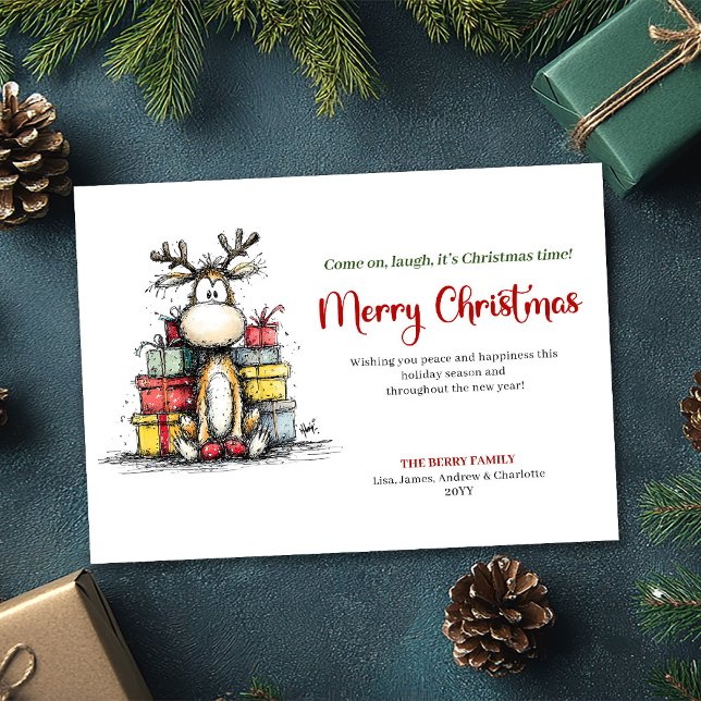 Tarjeta Festiva Joyful Whimsical Reindeer Holiday Greeting Card (Joyful Whimsical Reindeer Holiday Greeting Card)