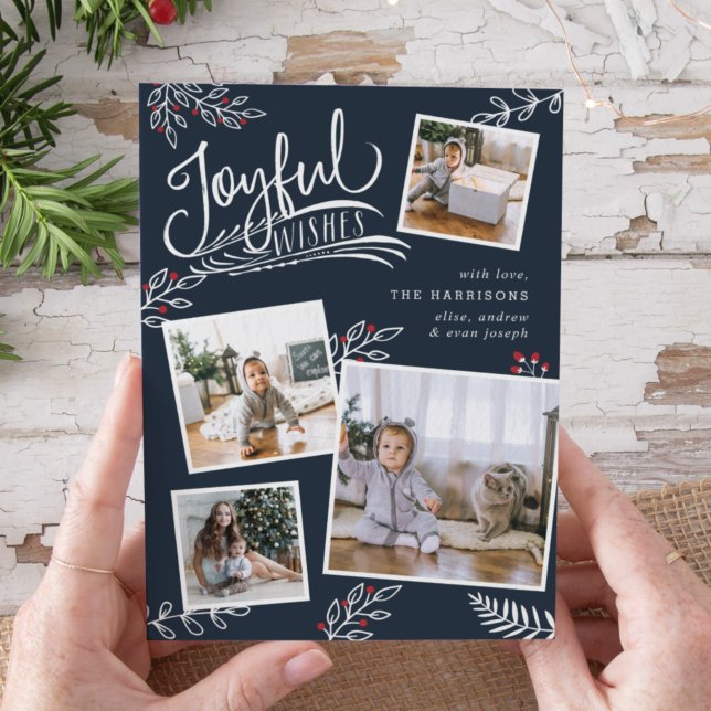 Tarjeta Festiva Joyful Wish | Christmas Photo Collage Card (Subido por el creador)