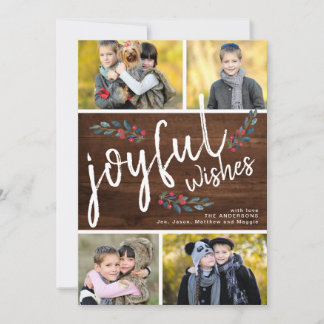 Tarjeta Festiva Joyful Wish Dark Wood Navidades 4 Collage de fotos
