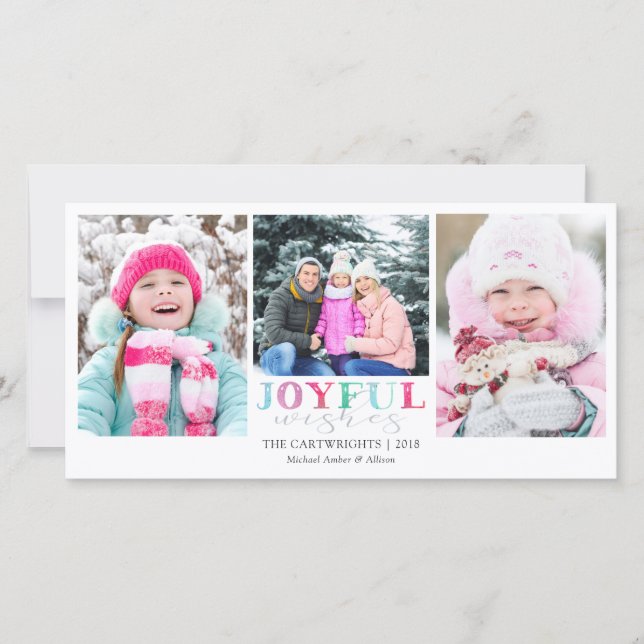Tarjeta Festiva JOYFUL WISHES Playful Pastel 3 Fotos (Anverso)