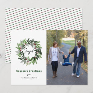 Tarjeta Festiva Joyful Wreath Minimal Photo Navidades