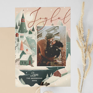 Tarjeta Festiva Joyos Navidades paisaje montañoso de invierno
