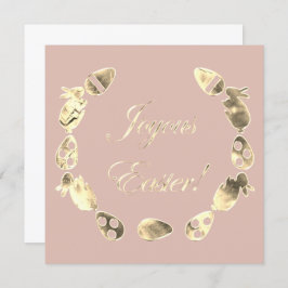 Tarjeta Festiva Joyous Easter Bunny Egg Elegant Pink Gold Easter