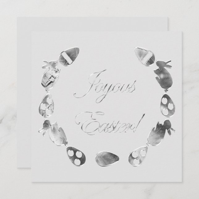 Tarjeta Festiva Joyous Easter Bunny Eggs Faux Silver Gray Easter (Anverso / Reverso)