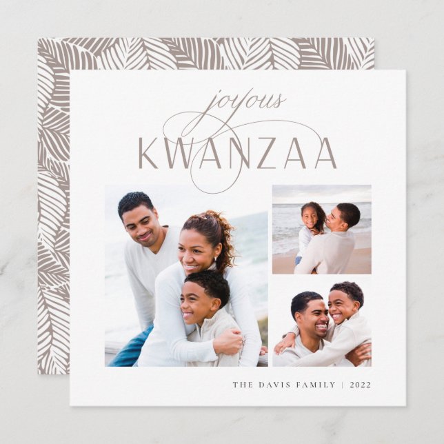 Tarjeta Festiva Joyous Flourish | 3 Collage de fotos Kwanzaa (Anverso / Reverso)