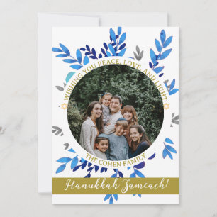 Tarjeta Festiva Joyous Hanukkah Simple foto de la familia Hanukk
