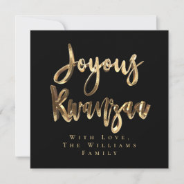Tarjeta Festiva Joyous Kwanzaa Elegant Black and Gold Look Script