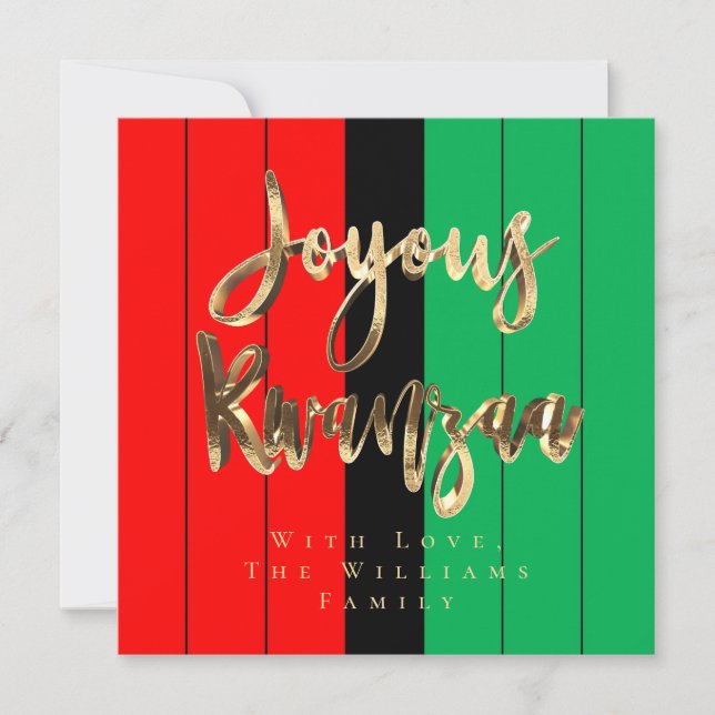 Tarjeta Festiva Joyous Kwanzaa Elegante guión rojo negro verde (Anverso)