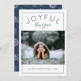 Tarjeta Festiva Joyous New Year Photo Card | Azul marino