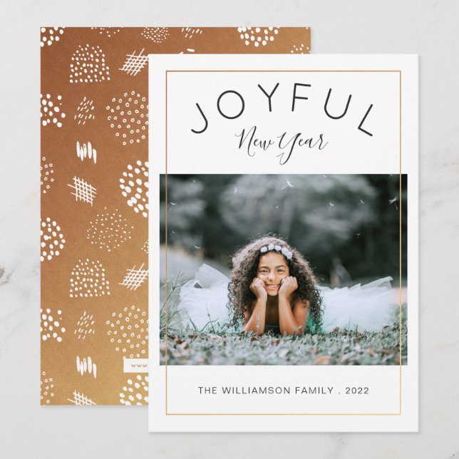 Tarjeta Festiva Joyous New Year Photo Card | Oro (Anverso / Reverso)