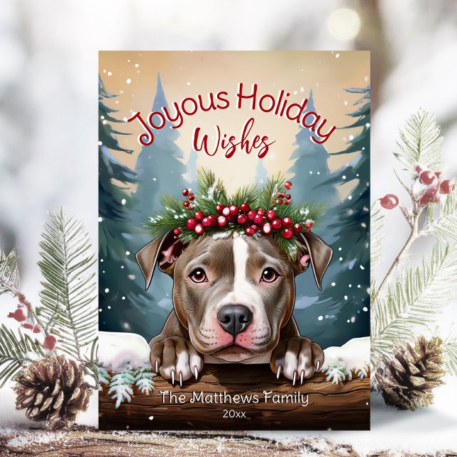 Tarjeta Festiva Joyous quiere que el invierno se maraville (Adorable Winter Snowy Scene With Peeking Dogs or Farm/Woodland Animals - Over 50 to Choose From!)