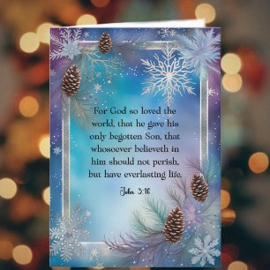 Tarjeta Festiva Juan 3:16 Navidades de copos de nieve acuarela de